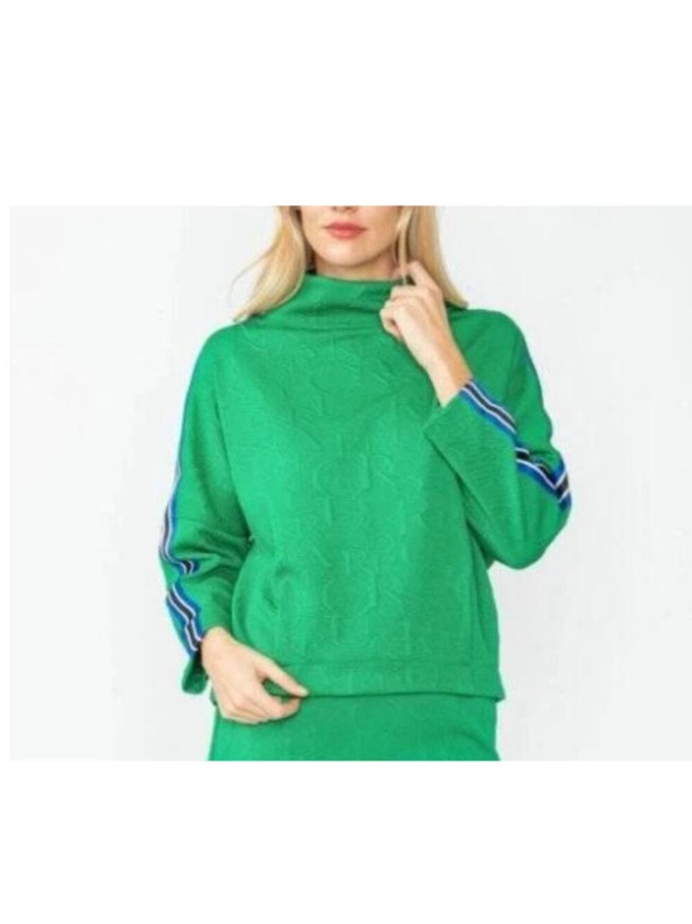 IC Collection sweatshirt letter texture special tape mock neck Kelly green S